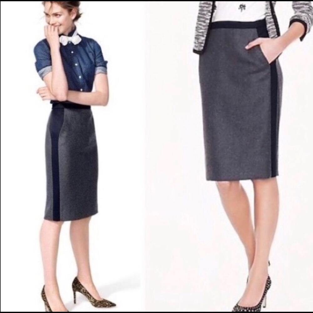 J. Crew Women's The Pencil Skirt Gray Navy Size 4 Color Block Wool Blend B0381